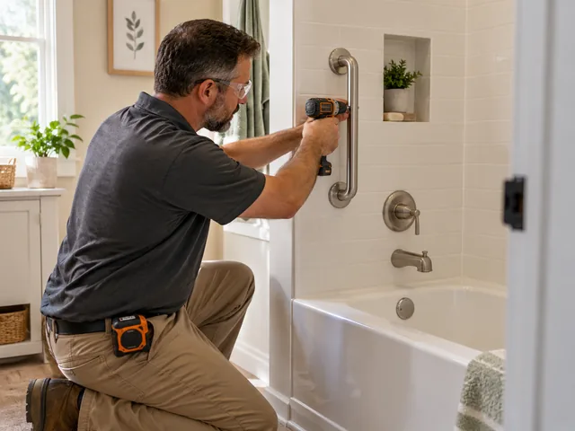 Grab bar installed beside a bathtub in an older parent's home